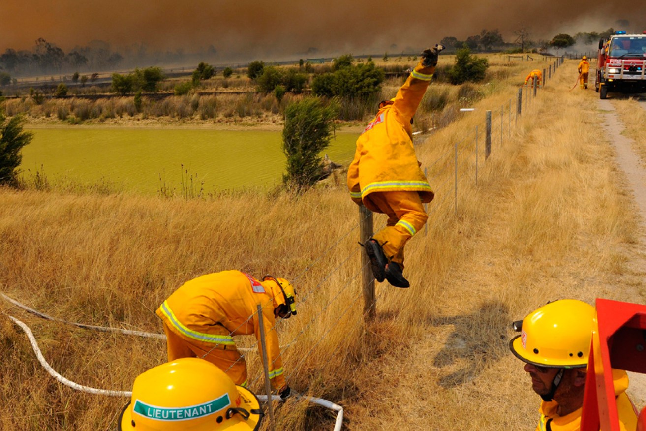 CFA volunteers tackle the inferno at Tonimbuk, Victoria, on February 7, 2009.