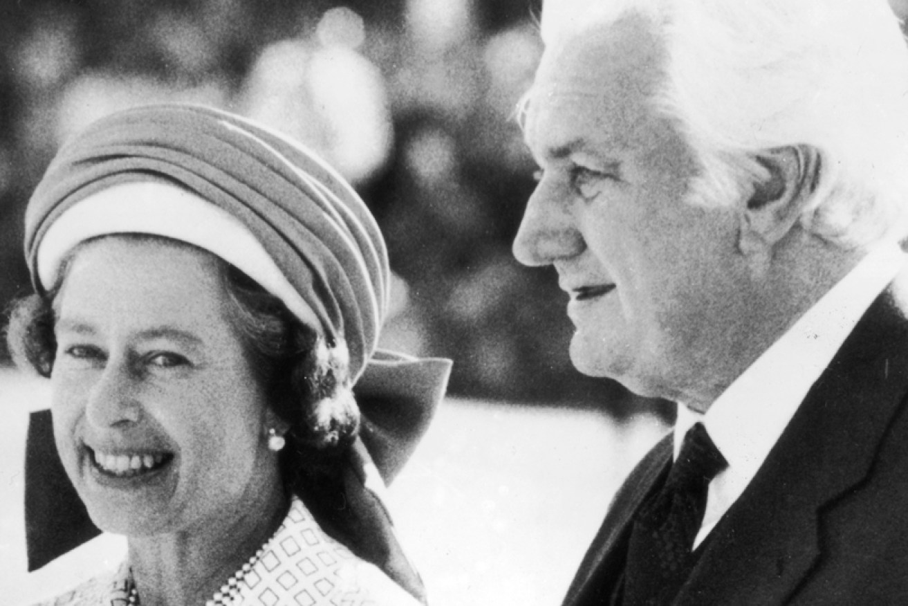 Sir John Kerr with the Queen on her 1977 trip to Australia.