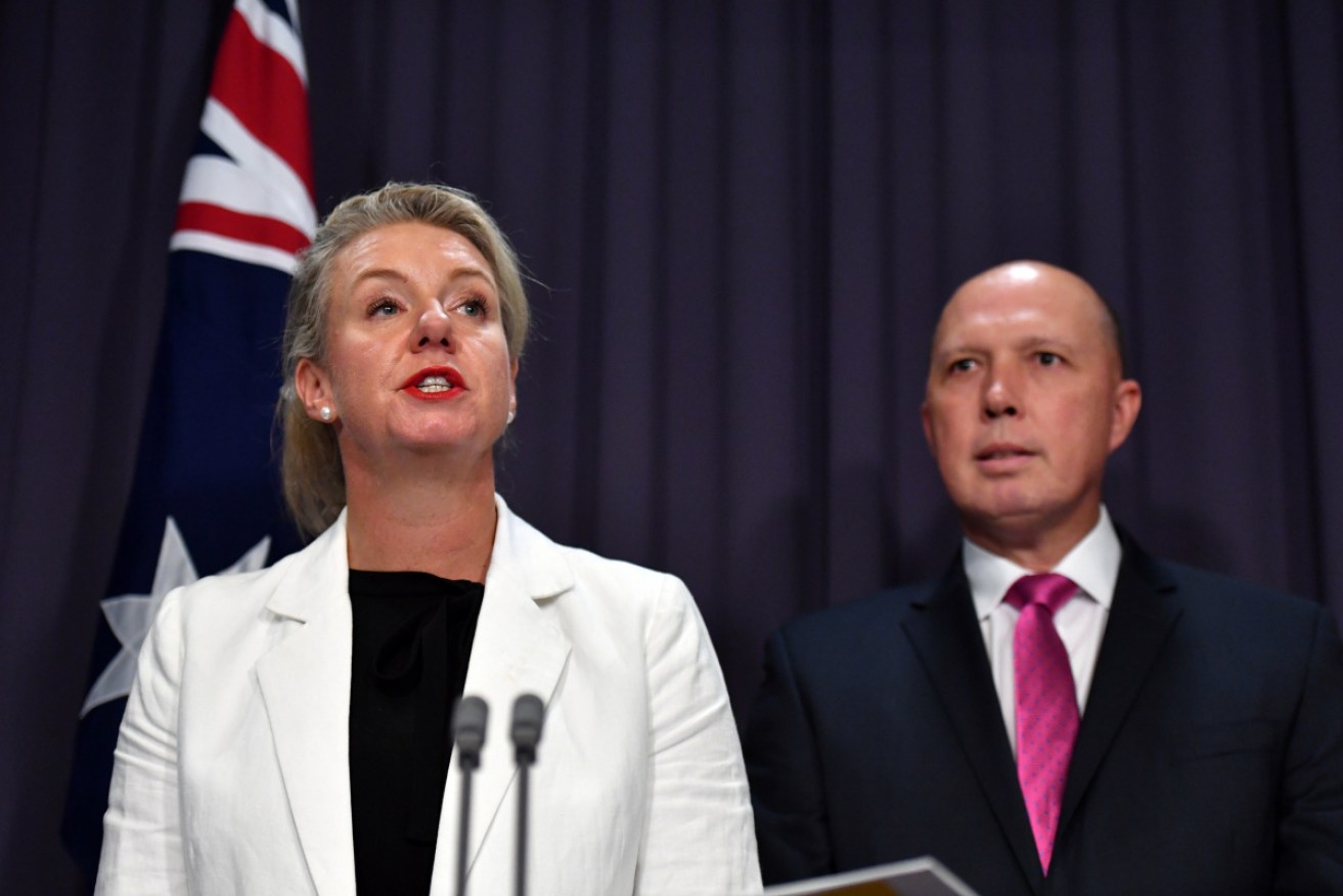 Minister for Sport Bridget McKenzie and Home Affairs Minister Peter Dutton in Canberra on Tuesday.