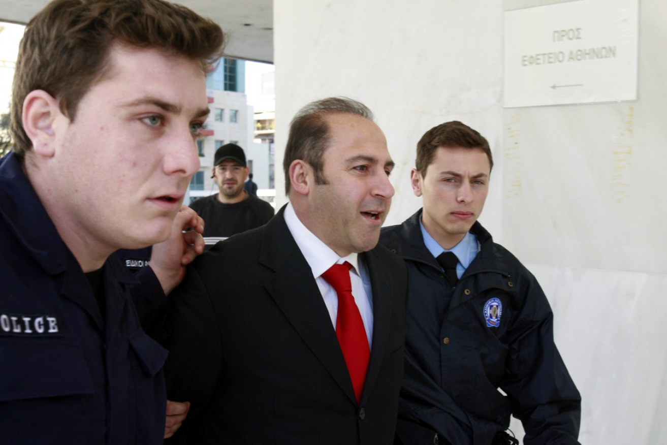 Tony Mokbel during his arrest in Athens after 15 months on the run. 