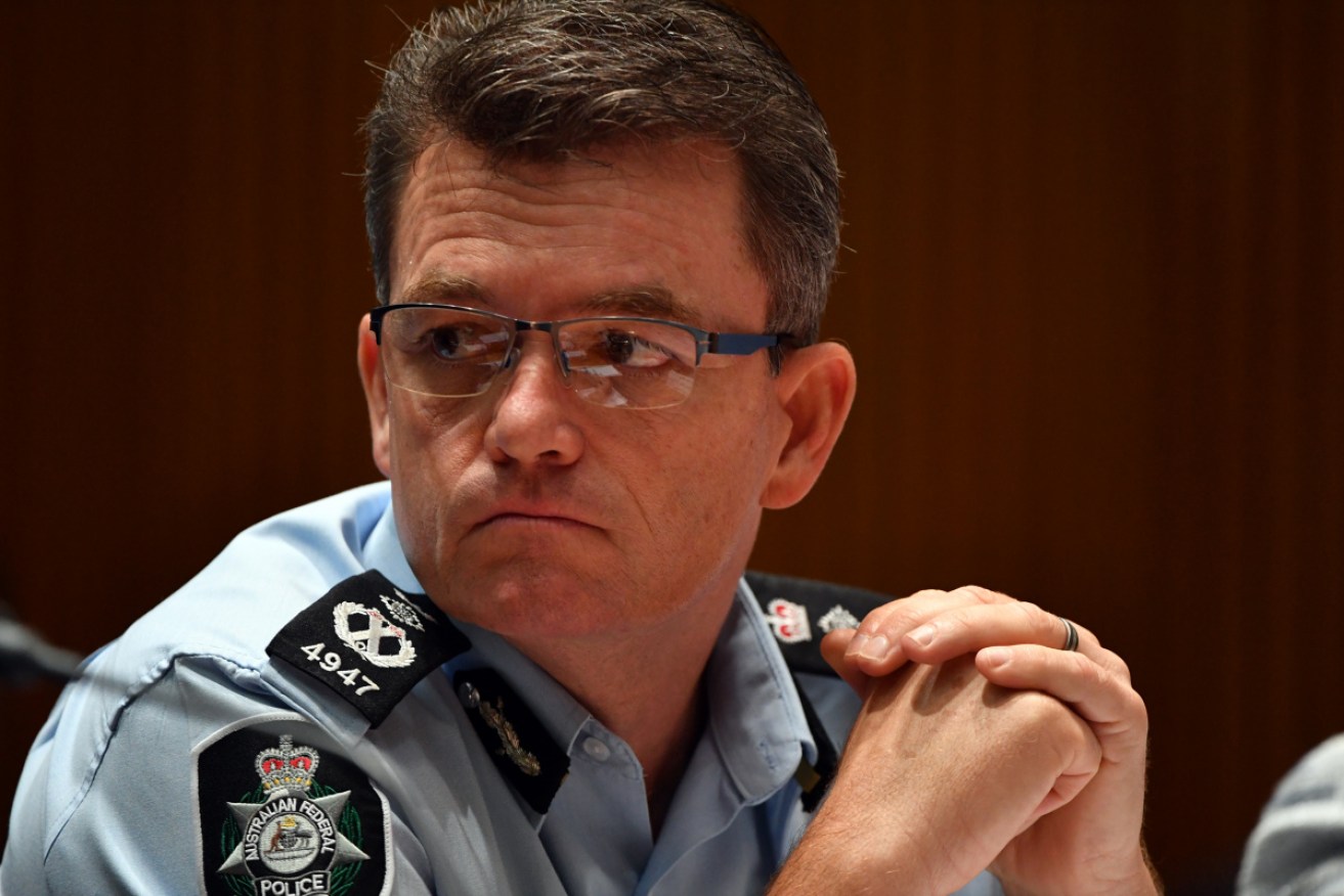 Australian Federal Police Commissioner Andrew Colvin appears before a Senate estimates hearing  in Canberra on Monday.