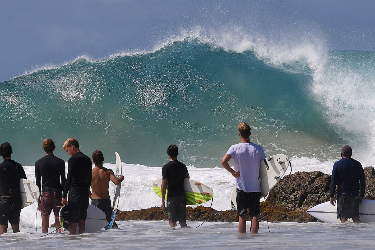 Big surf at Snapper Rocks at Gold Coast is pictured on Thursday.
