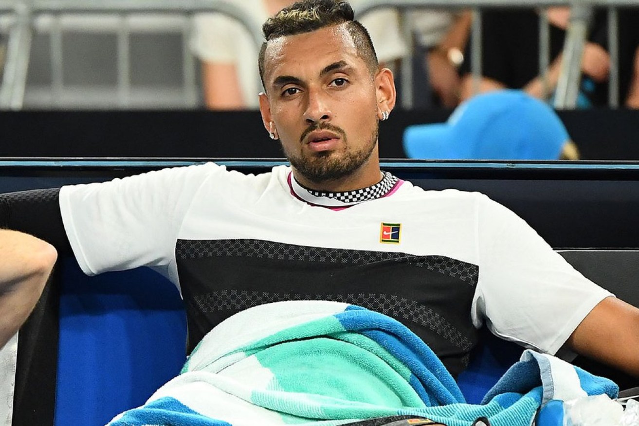 Tennis bad boy Nick Kyrgios takes a swipe at a spectator, a linesperson and then dances to a Michael Jackson hit.