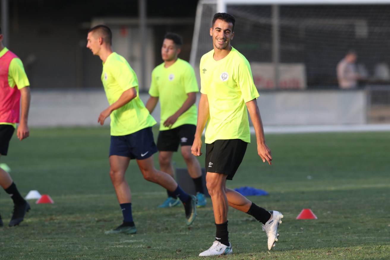 Mr al-Araibi is seen training with his Pascoe Vale team in Melbourne.