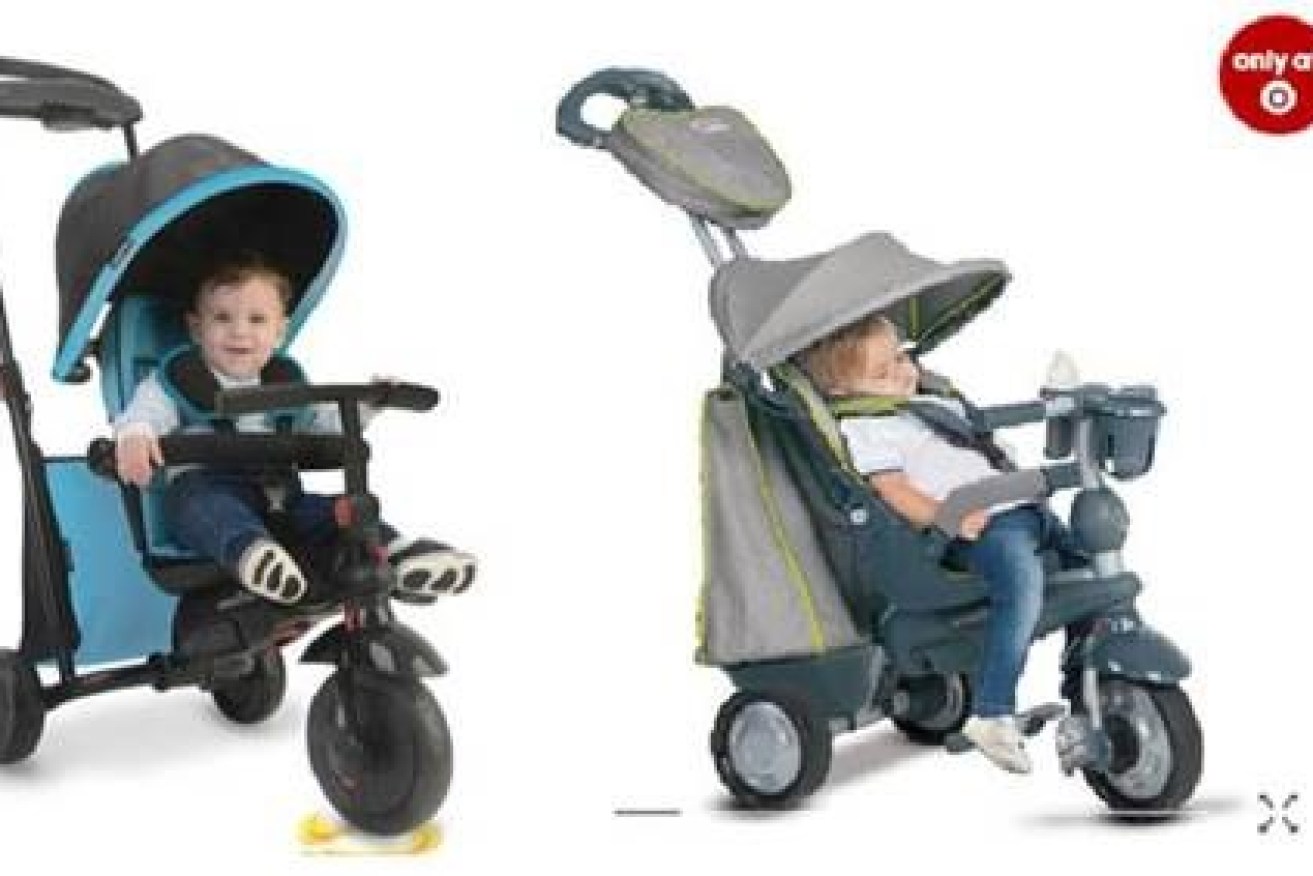 Two of the convertible strollers as marketed by Target.
