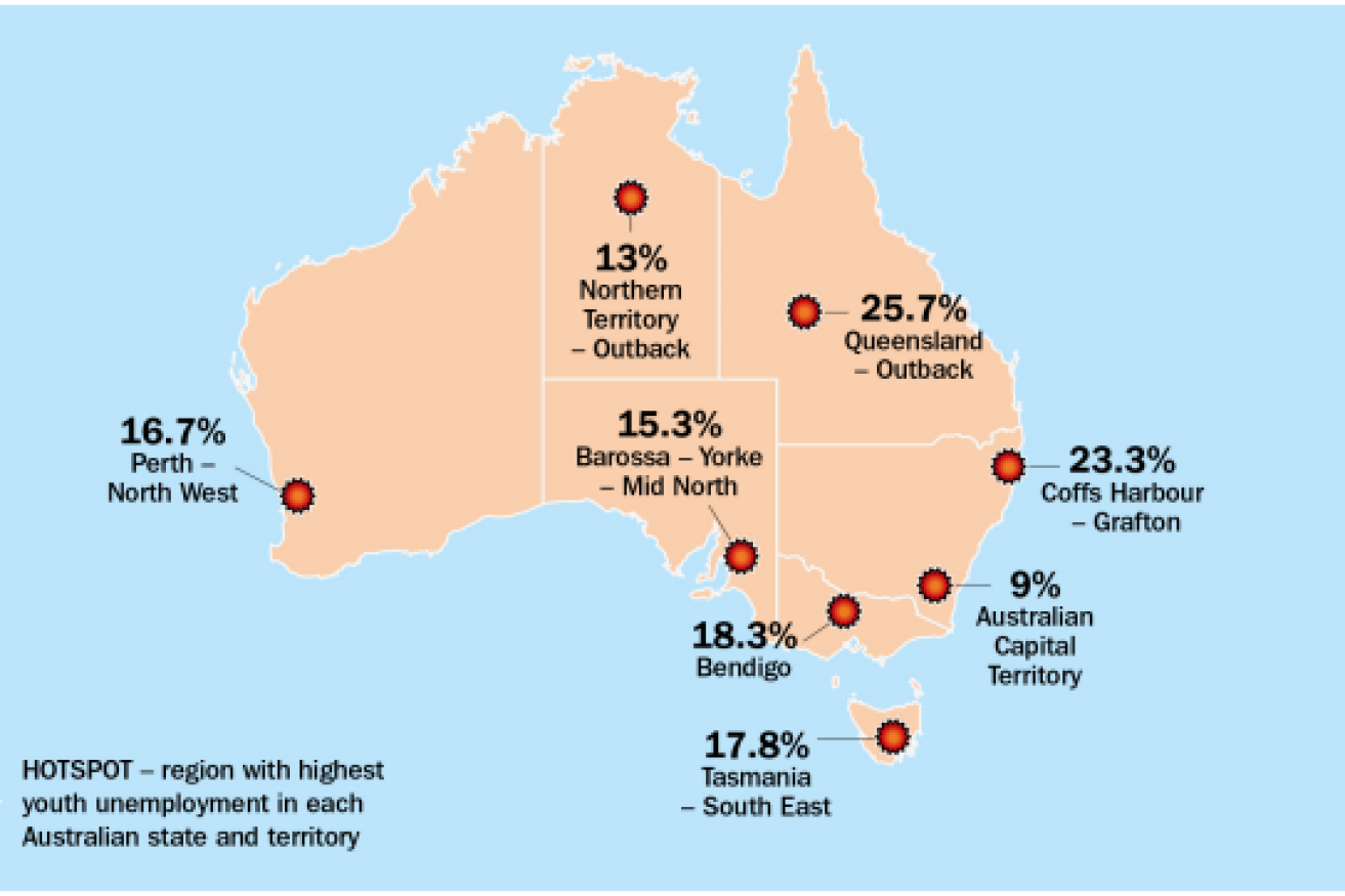 The Brotherhood of St Laurence revealed the youth unemployment hotspots.