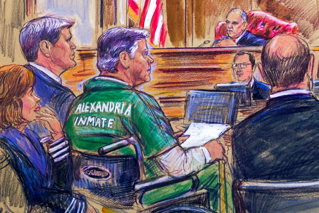 Dressed in prison fatigues rather than his customary $5000 suits, a shrunken and defeated Paul Manafort  heard his sentence from a wheelchair.
