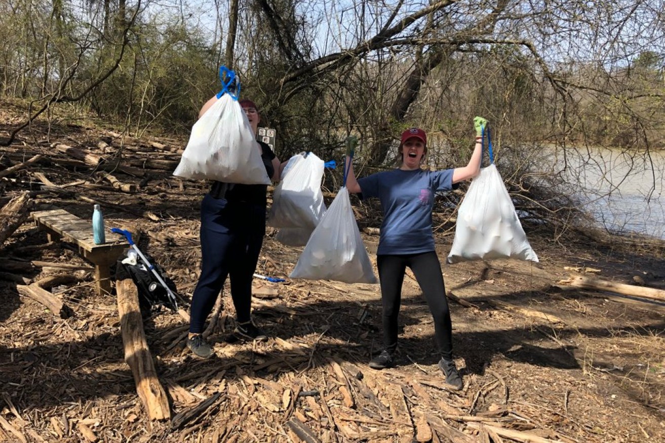 The #Trashtag trend has spread to the US, where people have cleaned up rubbish near Catawba River.