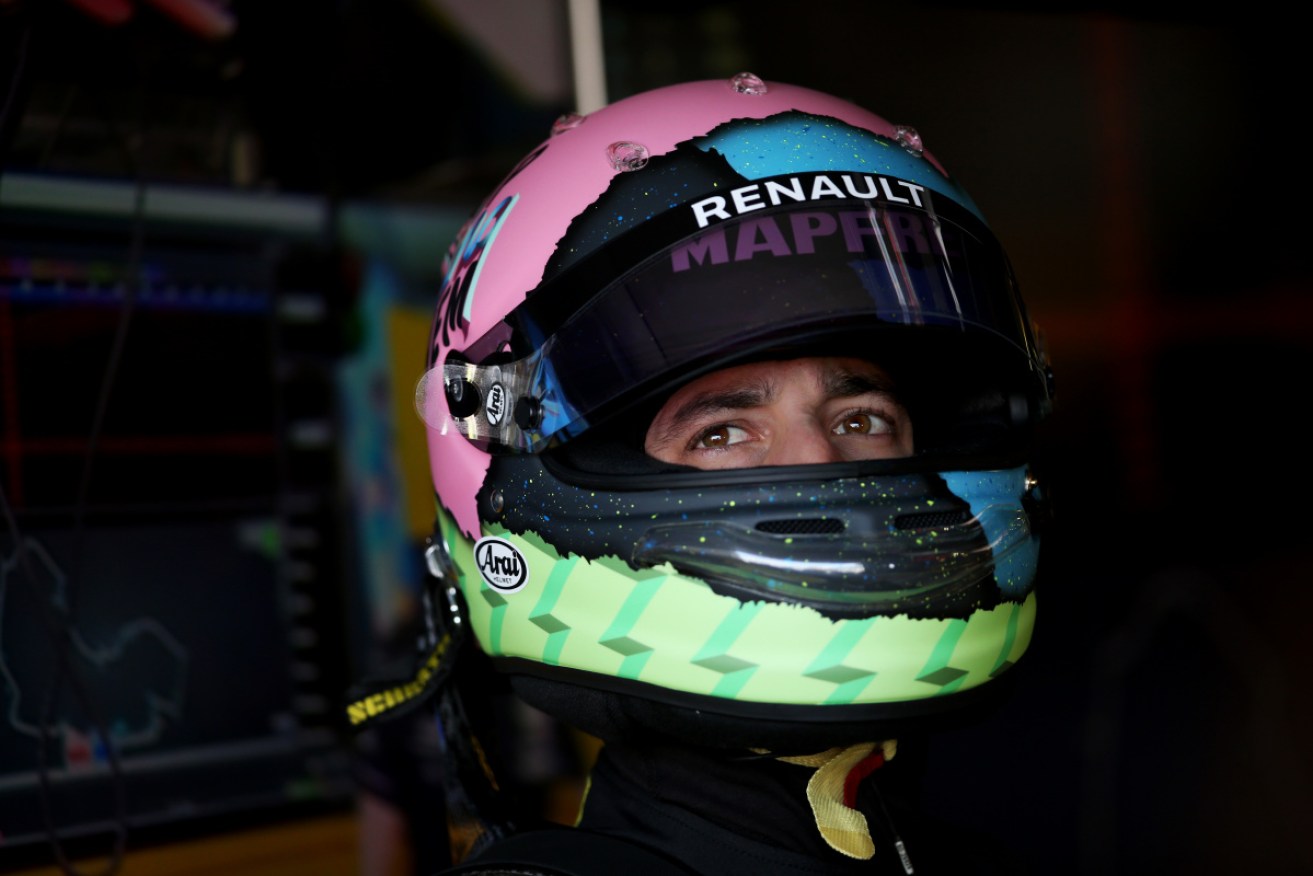 Daniel Ricciardo sporting his new helmet design for the Australian Grand Prix. 