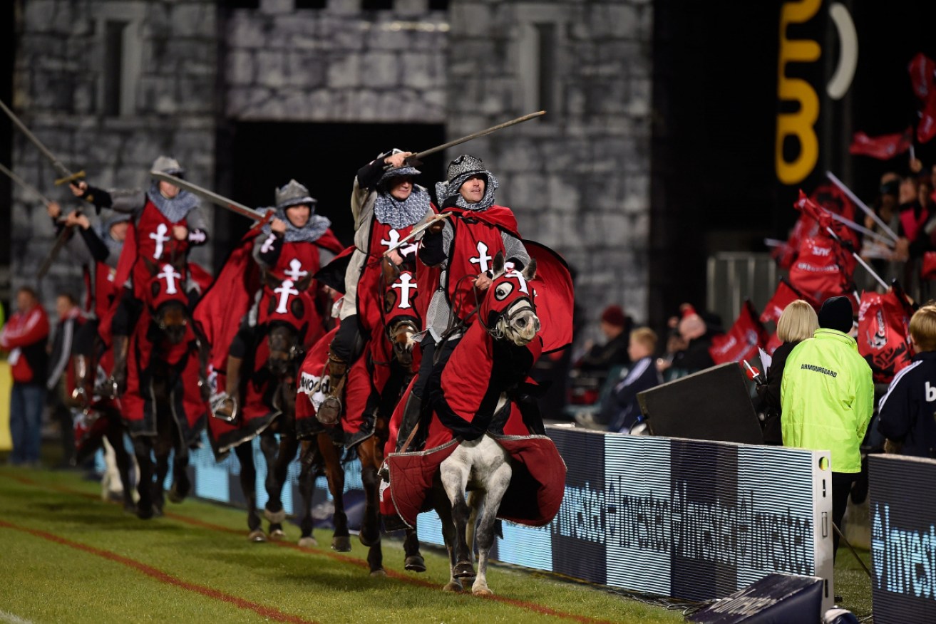 The Crusaders' horses as prematch entertainment at a Super Rugby game in Christchurch.
