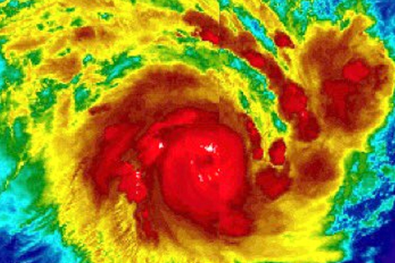 The eye of Cyclone Veronica as it intensifies off WA.
