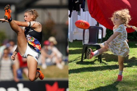 Girls show off their best kicks for Tayla Harris in response to vulgar abuse