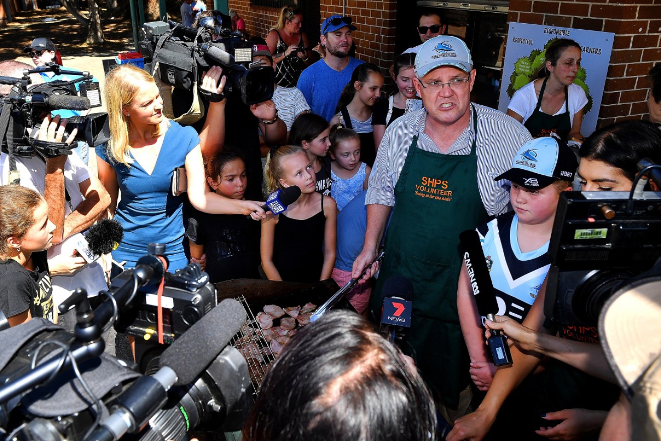 Scott Morrison at an election day sausage sizzle.
