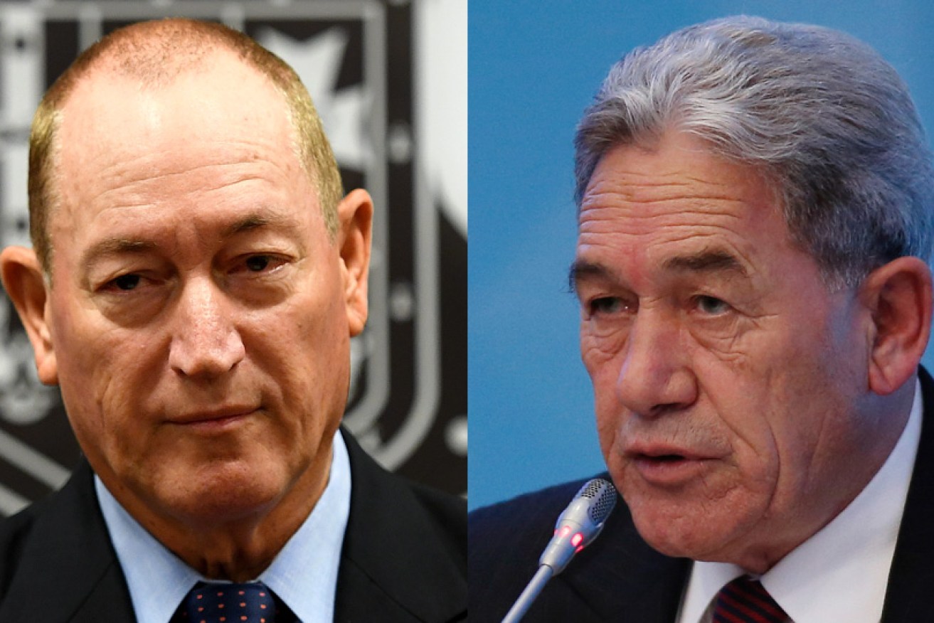 Fraser Anning (left) has been called a 'jingoistic moron' by Winston Peters.