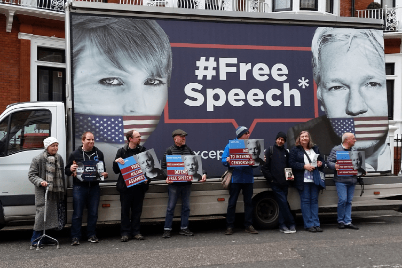 Speech should be free - and so should Julian Assange, according to protesters outside his refuge in Ecuador's embassy in London.