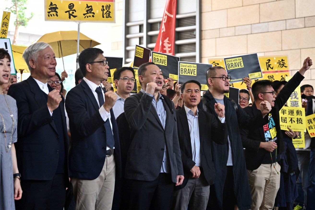 Leaders of the pro-democracy Hong Kong Occupy movement before attending court on Tuesday. 