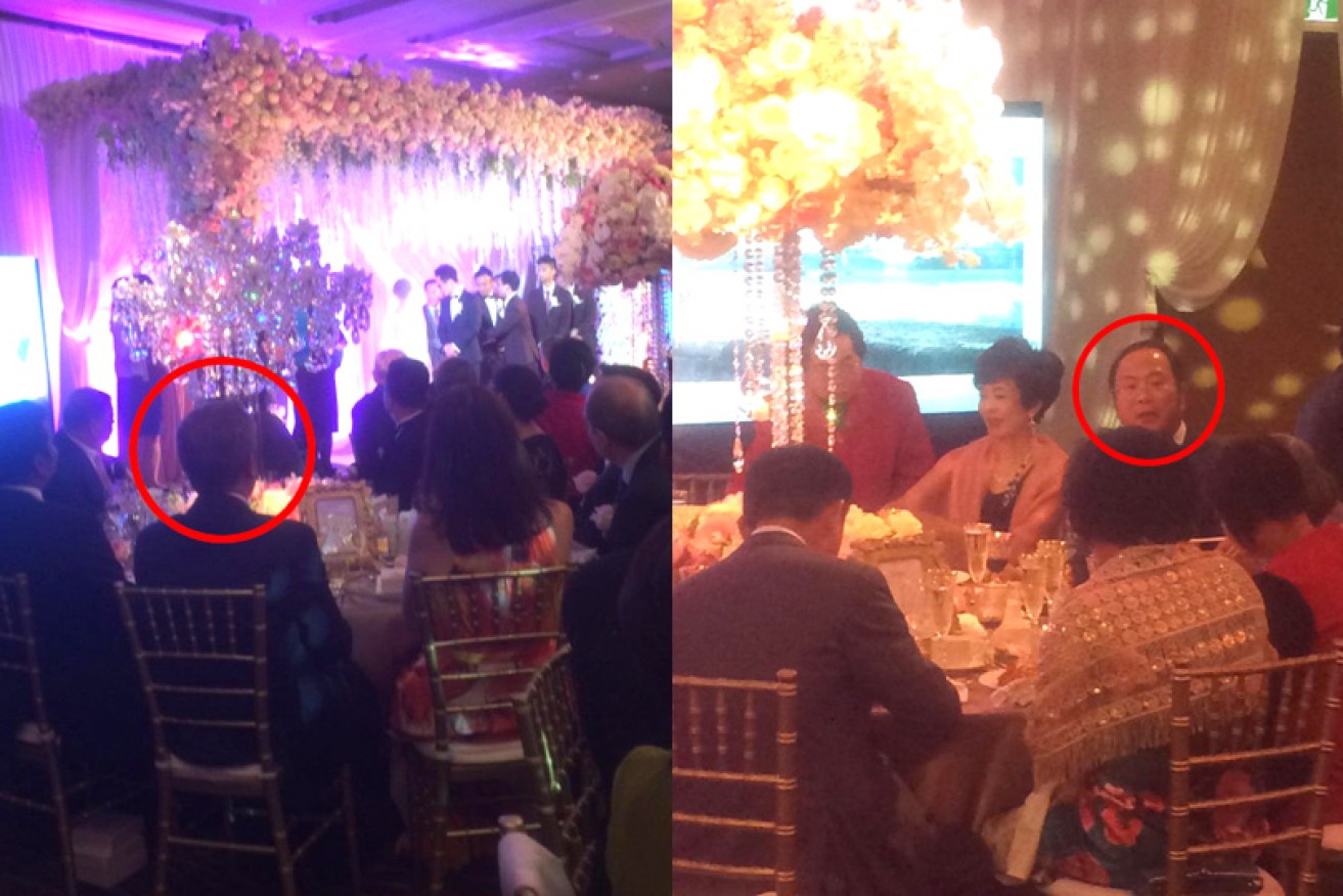 Mr Shorten (circled left) and Mr Huang (right) at the Chinese businessman's daughter's wedding in 2016.