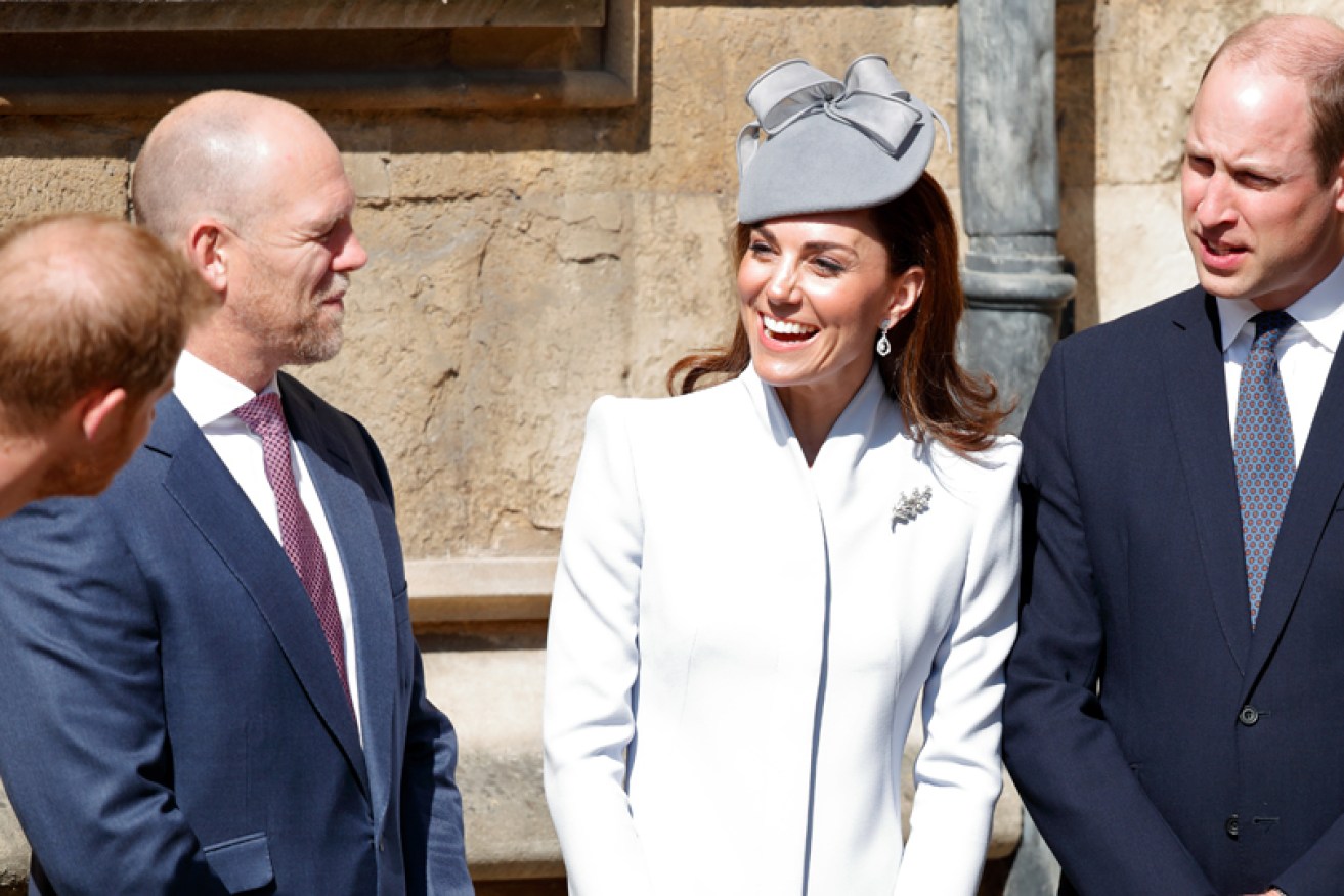 Kate Middleton keeps things light with, from left, Prince Harry, Mike Tindall and Prince William at Windsor Castle on April 21.