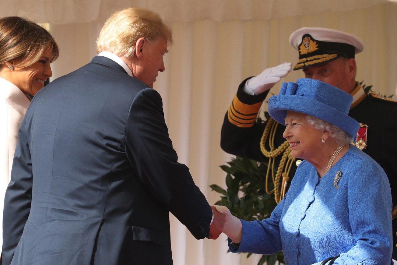 Queen Elizabeth II greets United States President Donald Trump and First Lady Melania Trump at Windsor Castle in July. 
