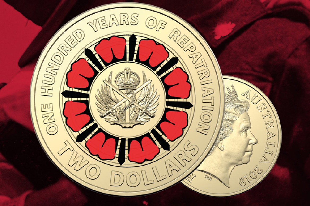 The $2 coin celebrating the repatriation of Australian WWI soldiers and nurses. 