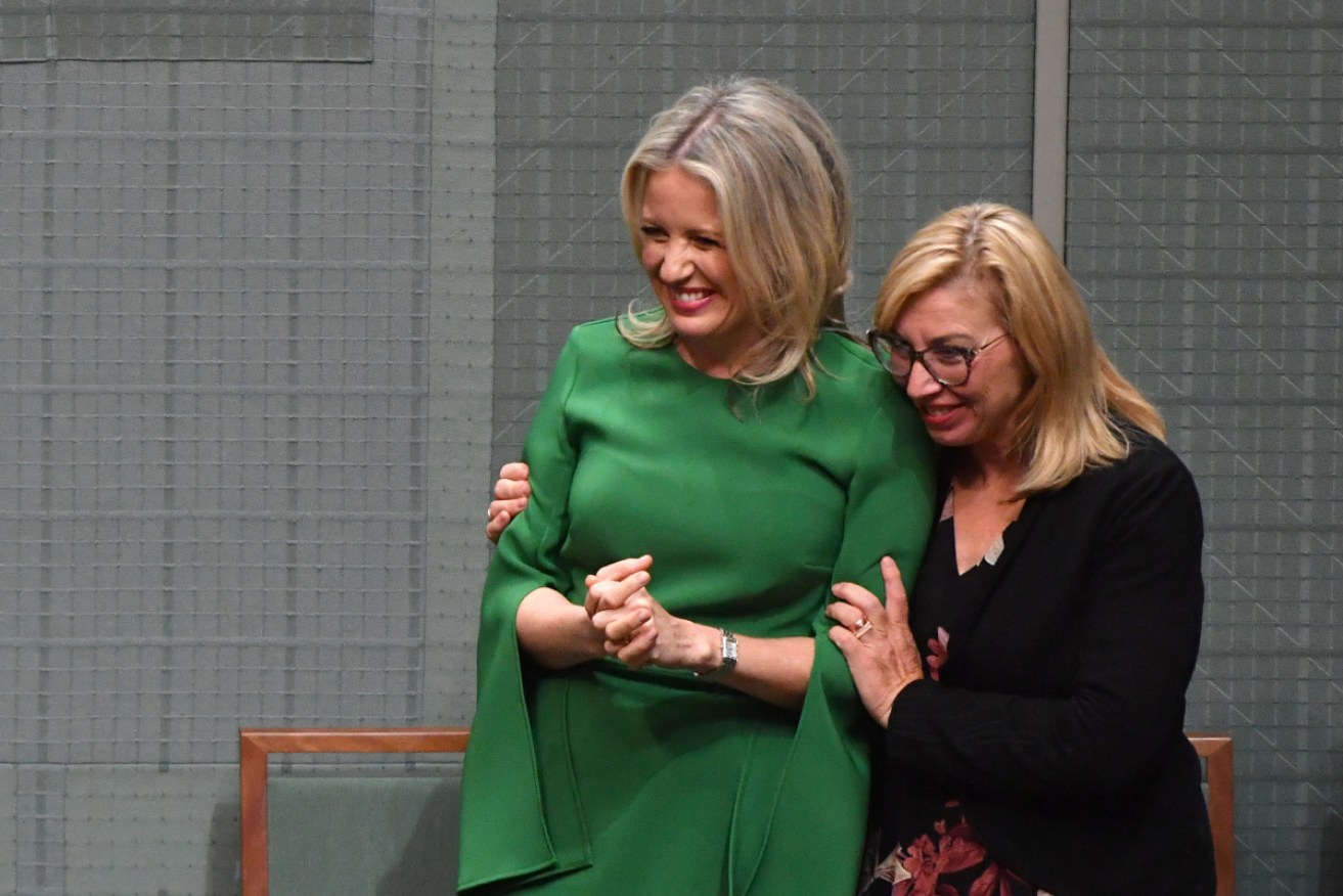 Chloe Shorten and Rosie Batty after the budget reply speech. 