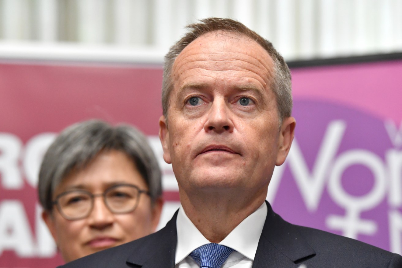 Australian Opposition Leader Bill Shorten (right) are seen during a media conference after the launch of Labor's policy to lift the equality of Australian women at the Queen Victoria Women's Centre in Melbourne