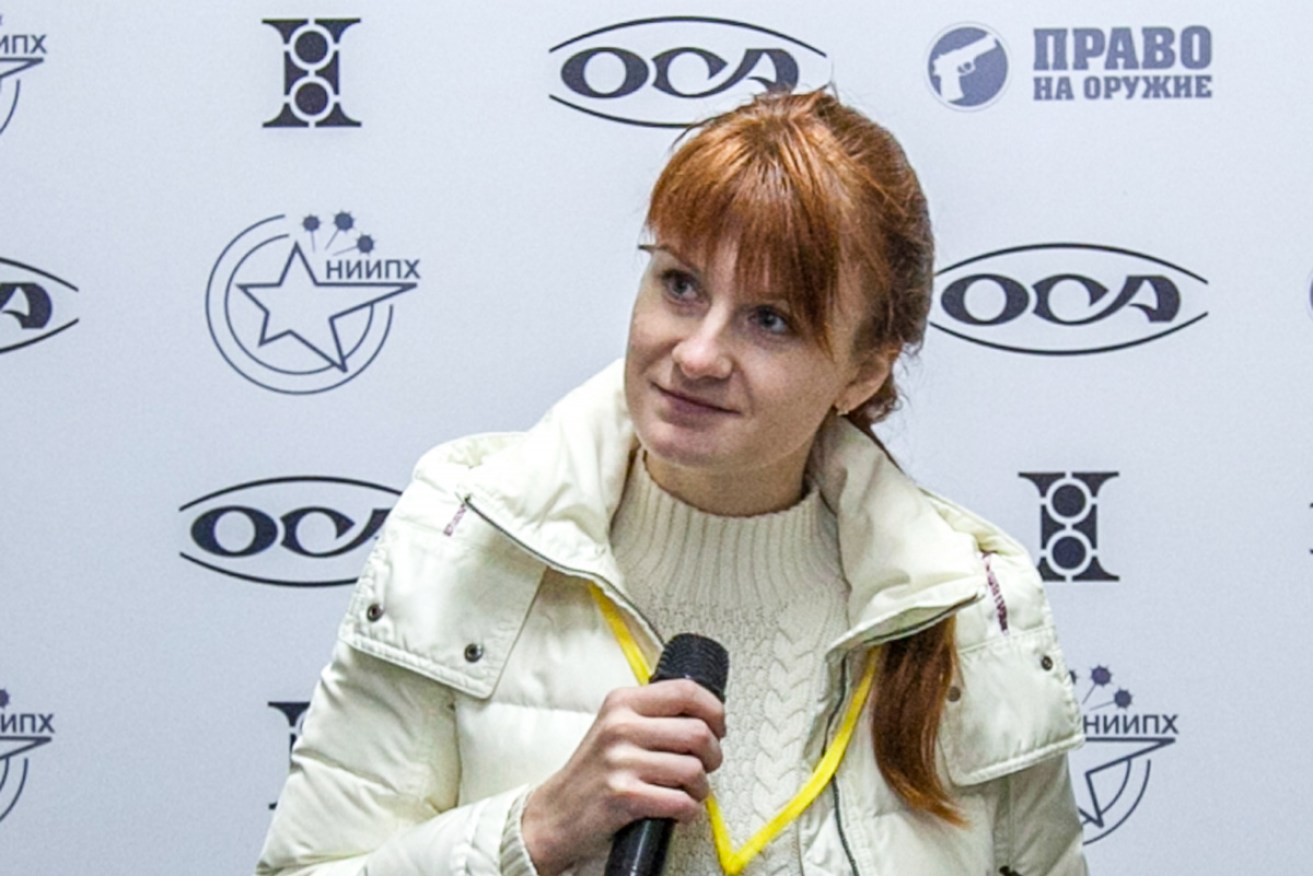 Butina at a 2013 press conference in Moscow, when she was leader of a pro-gun organisation.