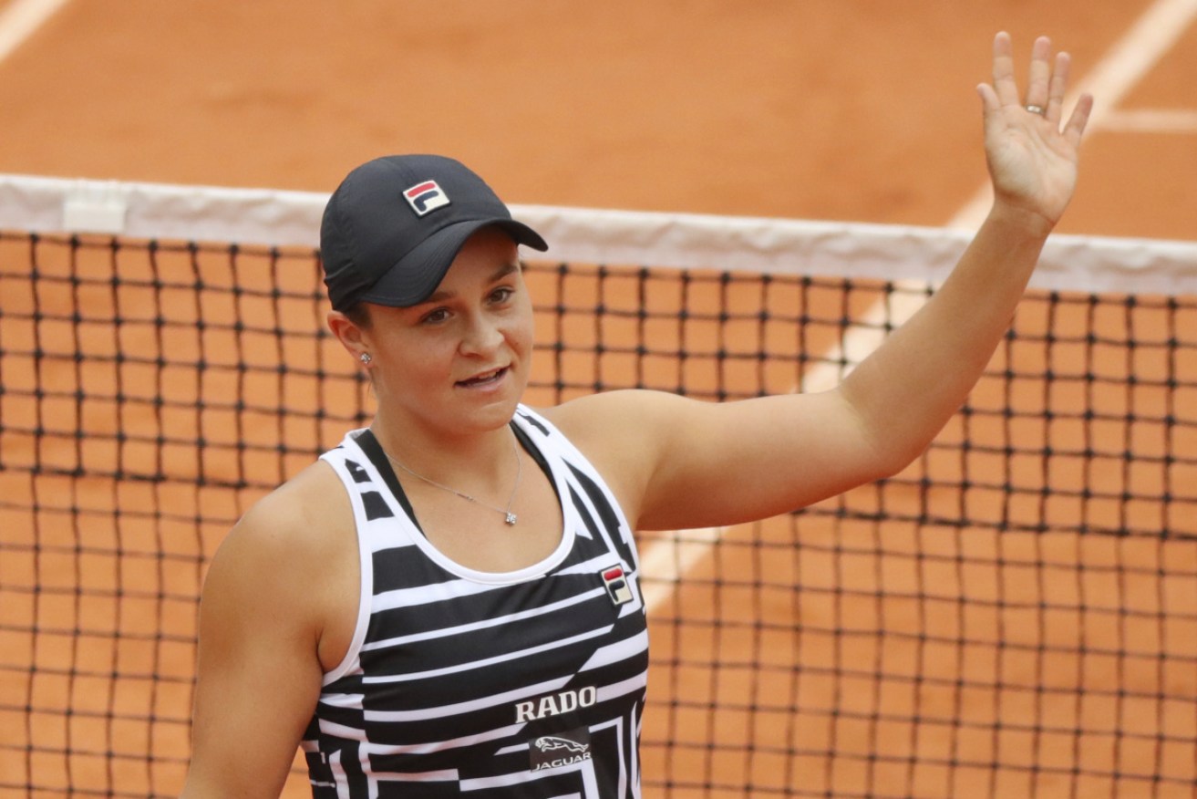 Ash Barty celebrates her semi-final win at the French Open. 
