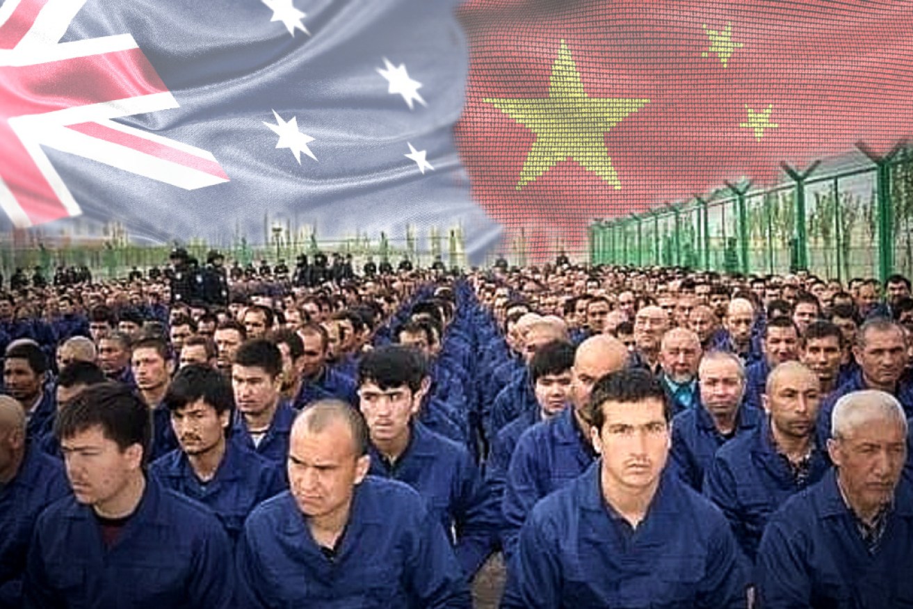 Uyghur China Australia China flags 