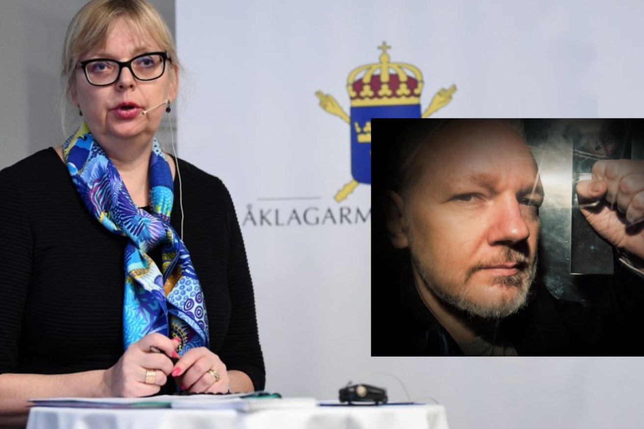 Sweden's Deputy Director of Public Prosecution Eva-Marie Persson explains the decision about Assange (inset).