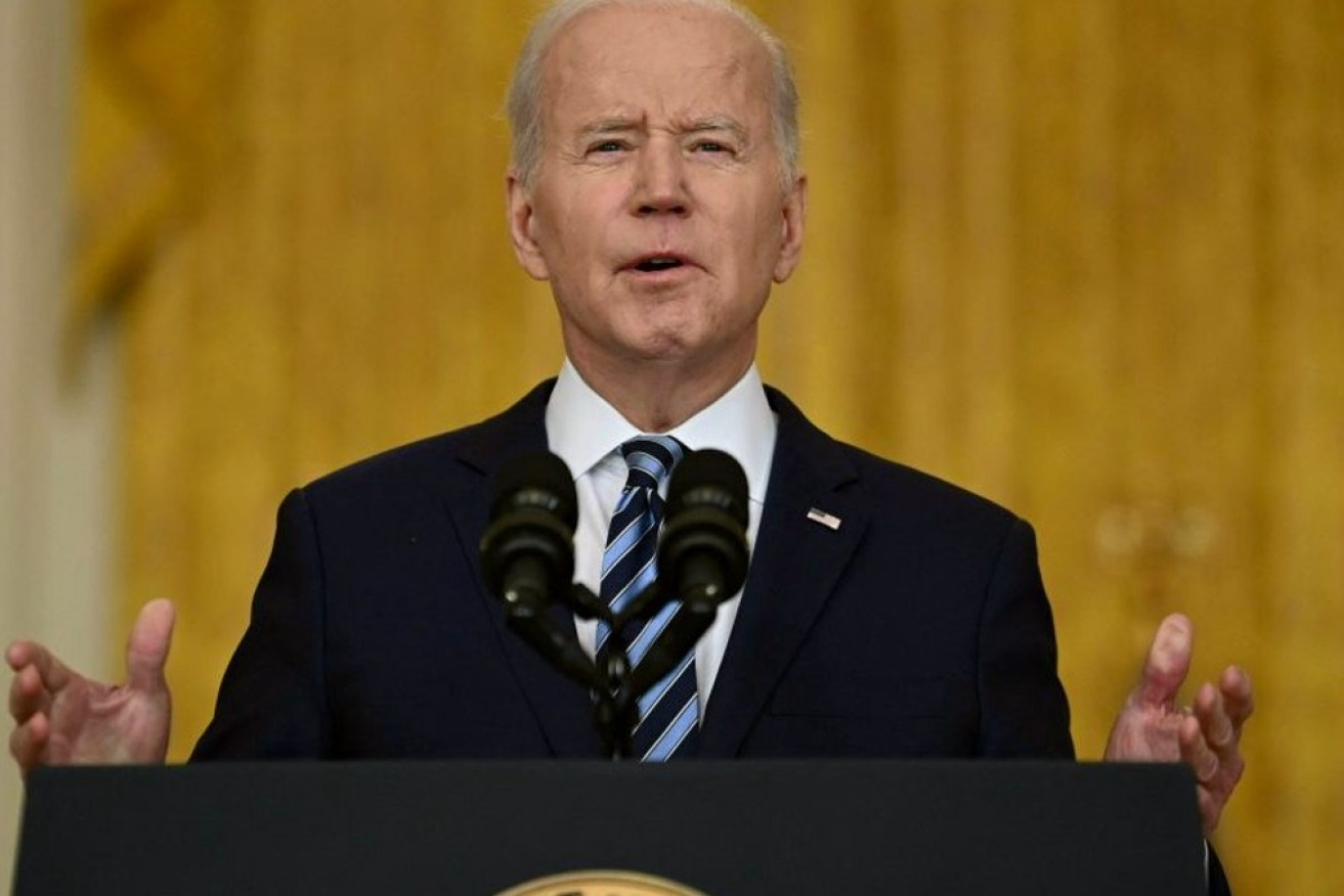 US President Joe Biden during an address on Friday morning in response to Russia's invasion. 