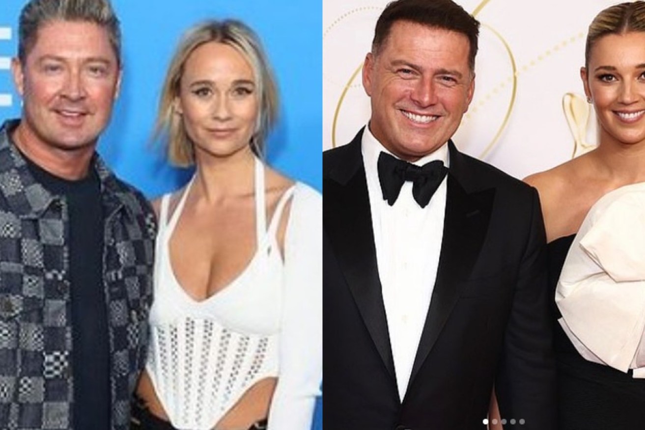 Michael Clarke and girlfriend Jade Yarbrough, and Karl Stefanovic with wife Jasmine Yarbrough. 