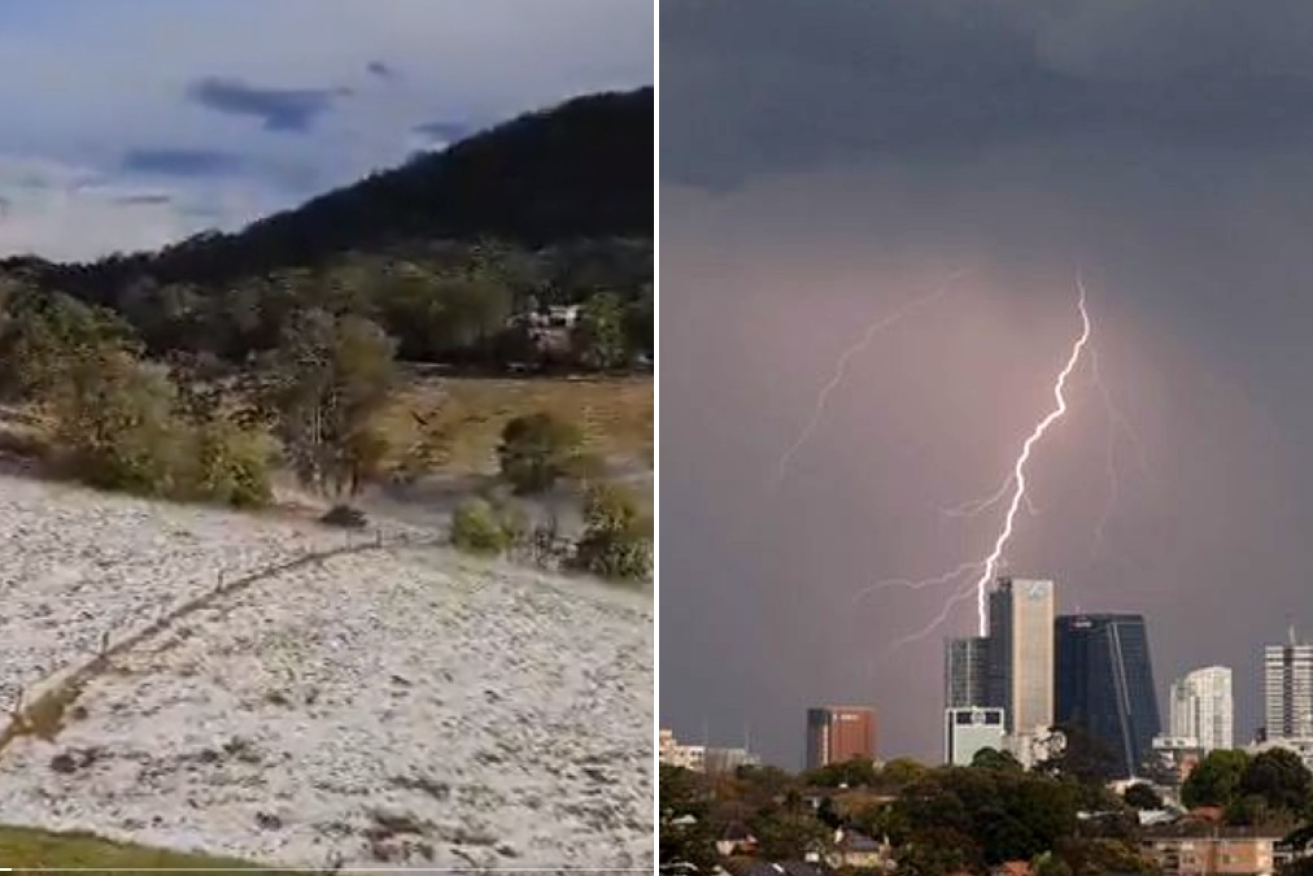 Hail in the Tweed Valley, northern NSW, and lightning in Sydney on Wednesday afternoon. 
