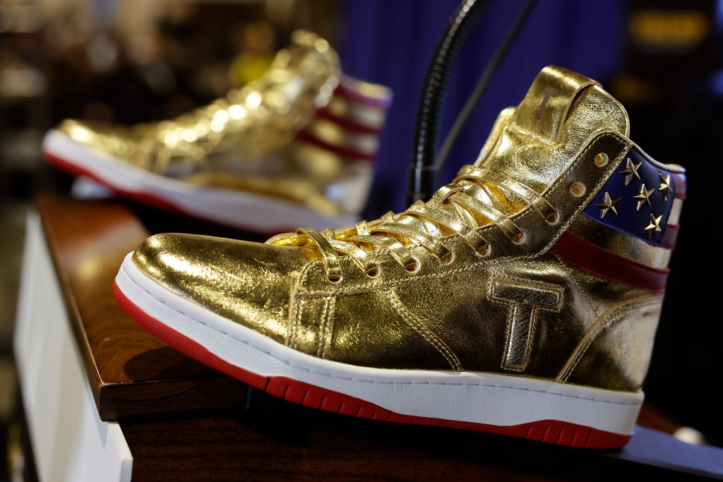 Republican presidential candidate and former President Donald Trump introduced his new line of signature shoes at Sneaker Con at the Philadelphia Convention Center on February 17, 2024 in Philadelphia, Pennsylvania.