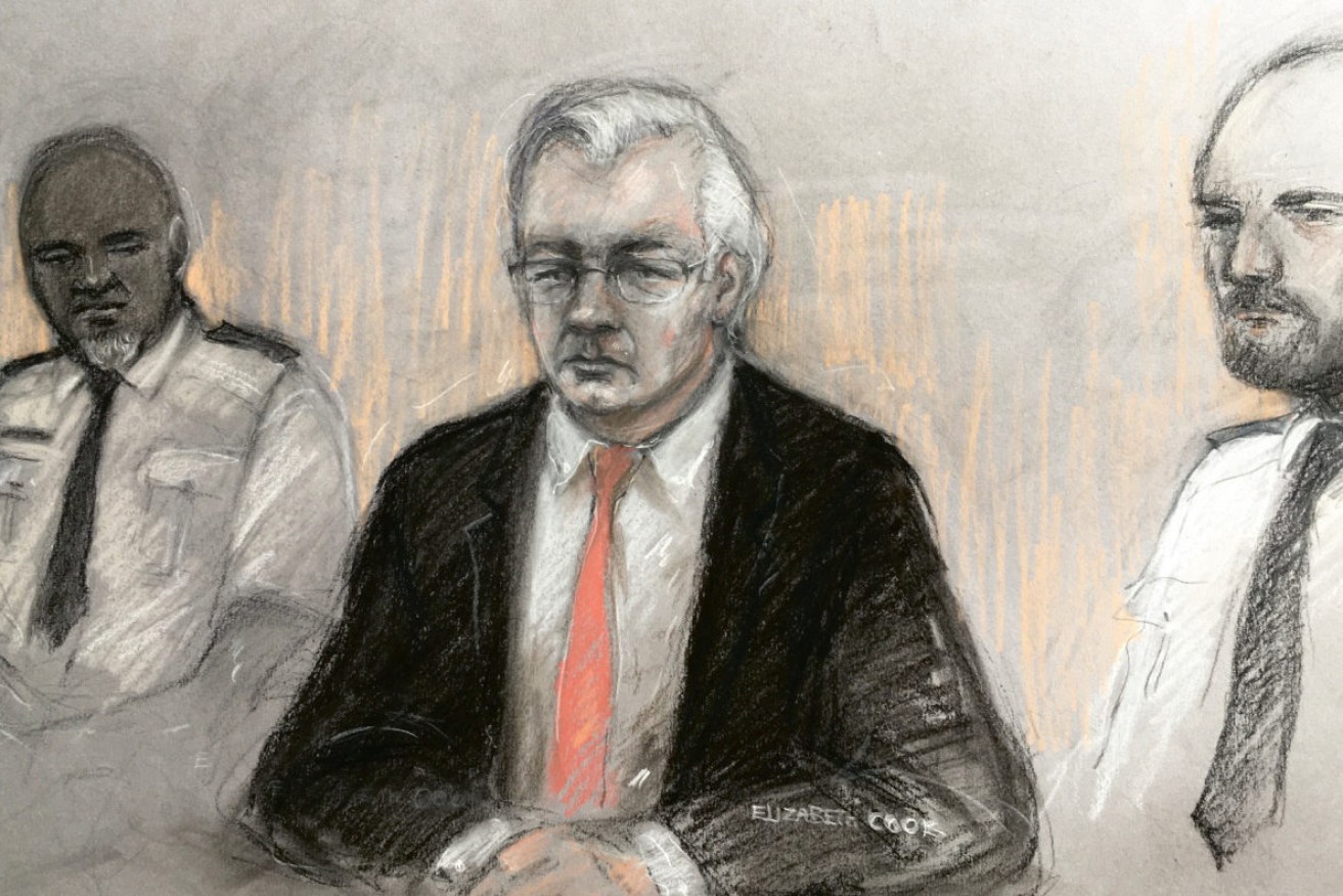 A court sketch of Julian Assange.  