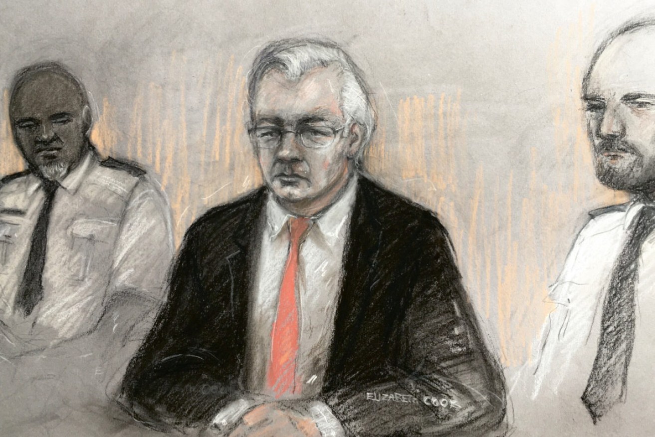 A court sketch of Julian Assange.