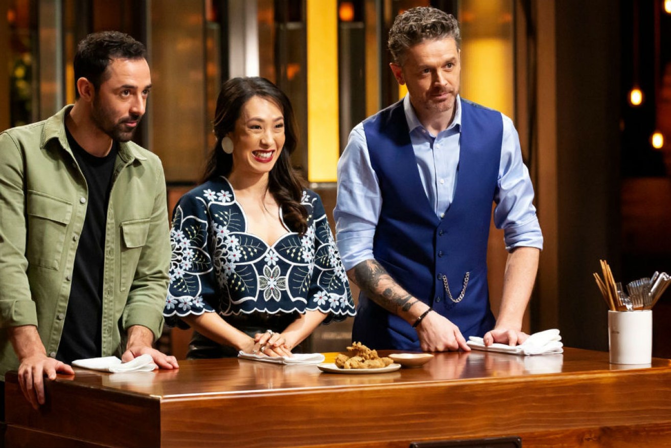 Allen and Zonfrillo on the <i>MasterChef</i> set with fellow judge Melissa Leong, who has been axed.