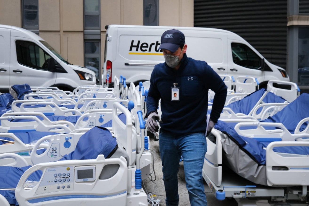 Authorities in New York preparing hospital beds during the coronavirus pandemic.
