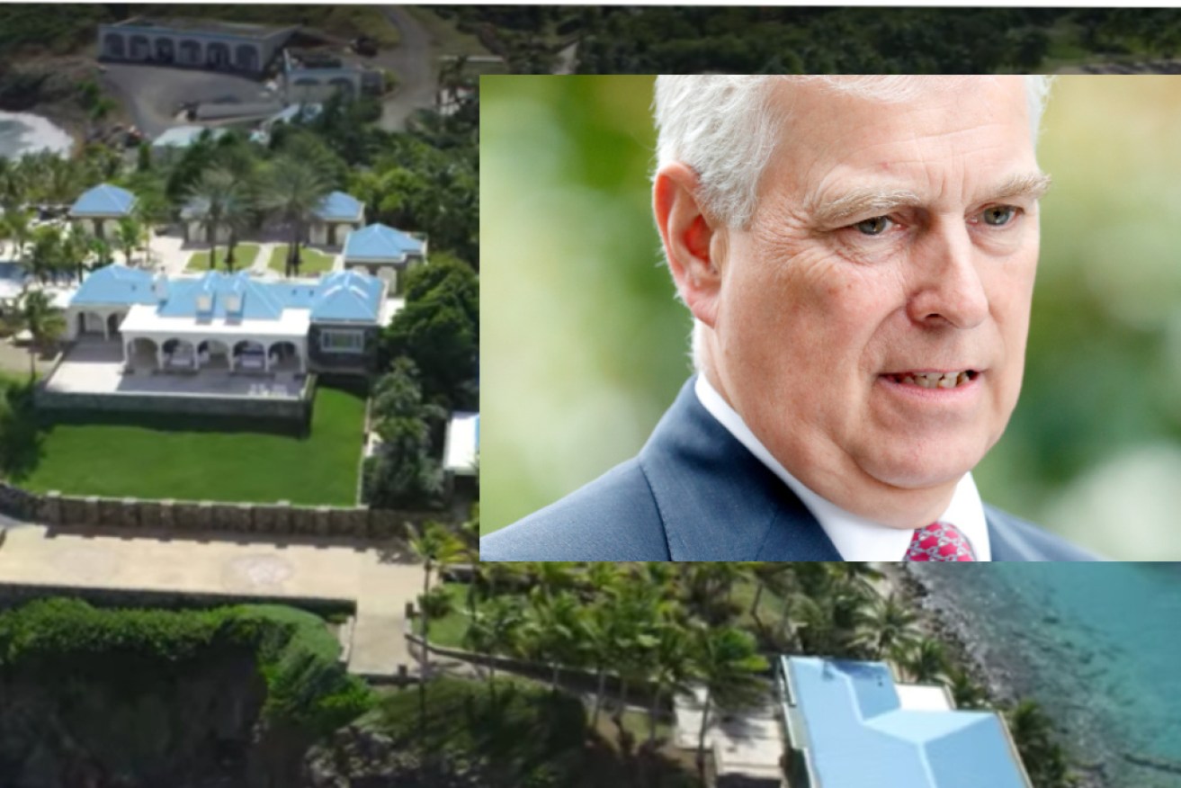 A former worker for Jeffrey Epstein claims he saw Prince Andrew (inset) in a pool on the private island. 