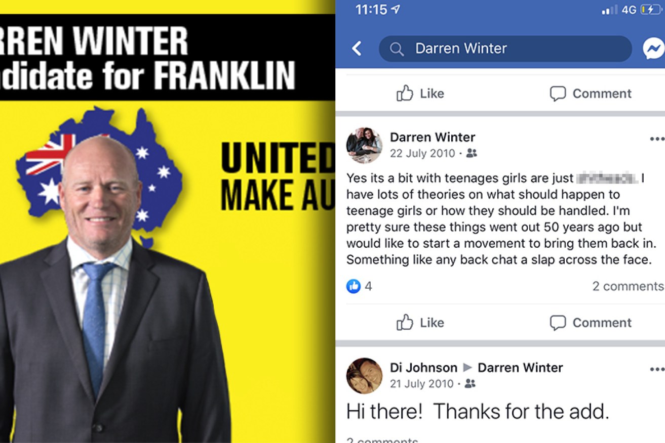 UAP candidate Darren Winter offered his views on parenting on Facebook.