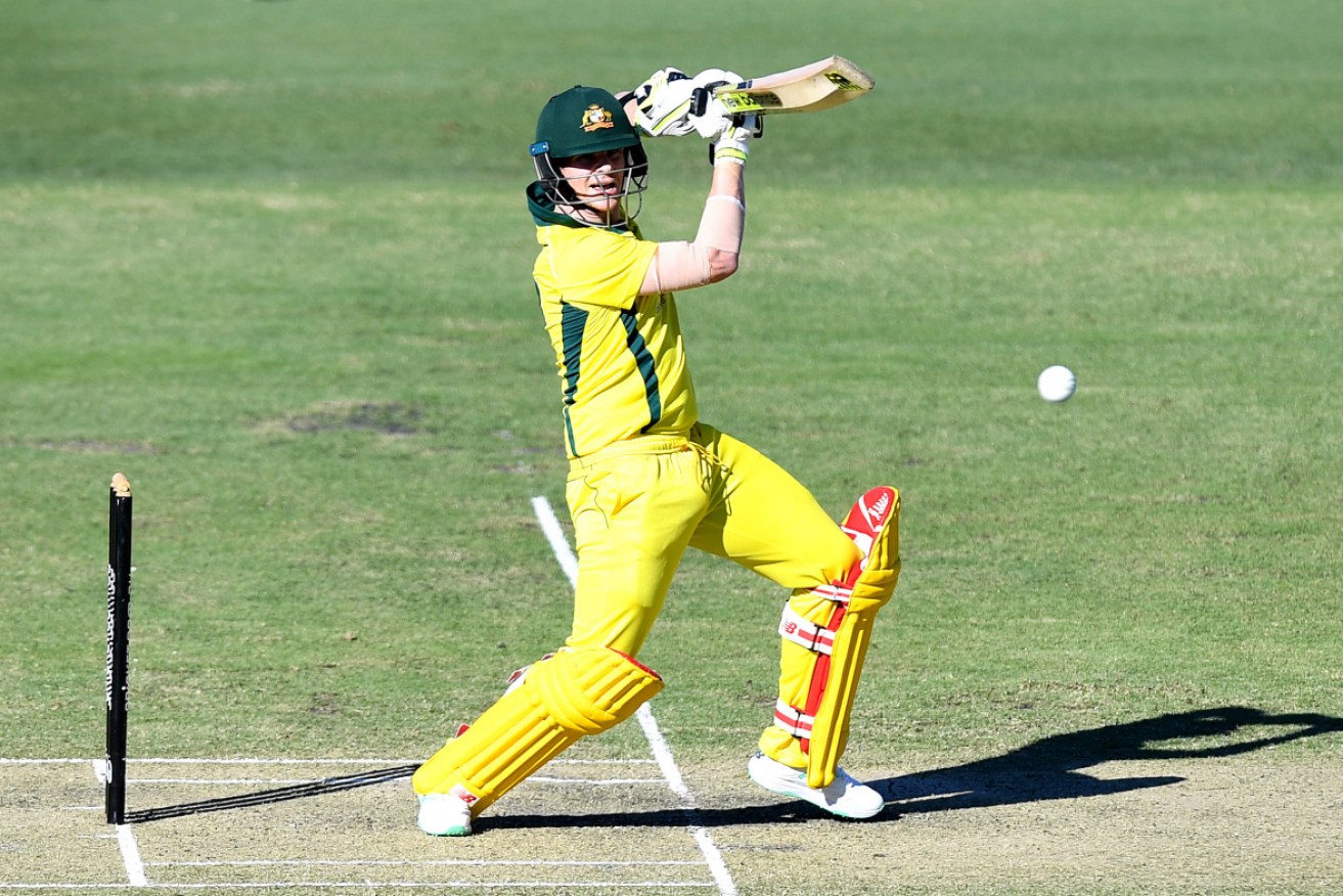 Steve Smith hits out during his return innings for Australia. 