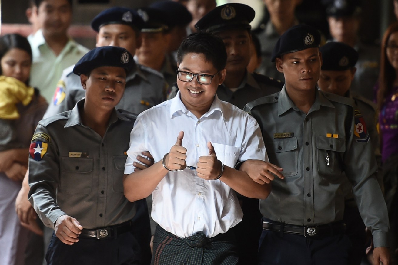 Reuters journalist Wa Lone arrives at court for a hearing in September 2018. He and colleague Kyaw Soe Oo were jailed for seven years.