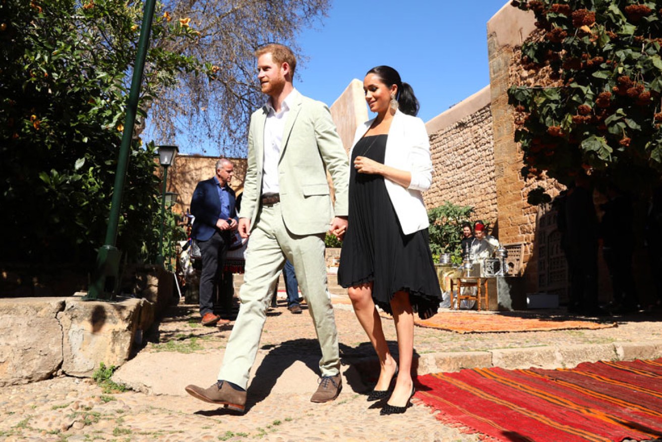 Then-expectant parents Prince Harry and Meghan Markle in Rabat, Morocco, on February 25.