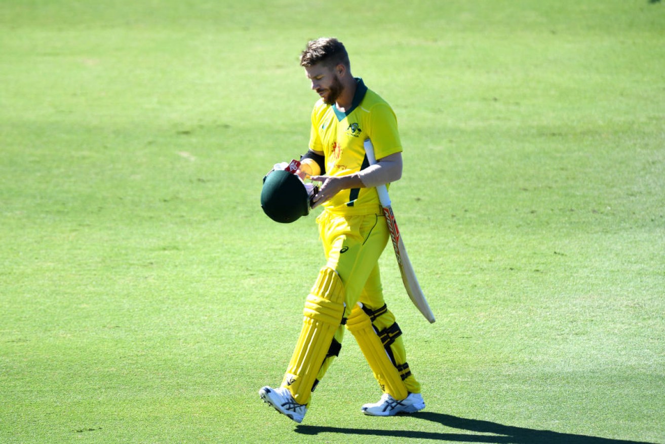 A dejected David Warner leaves the field  after being dismissed for a duck in a World Cup practice match in Brisbane.