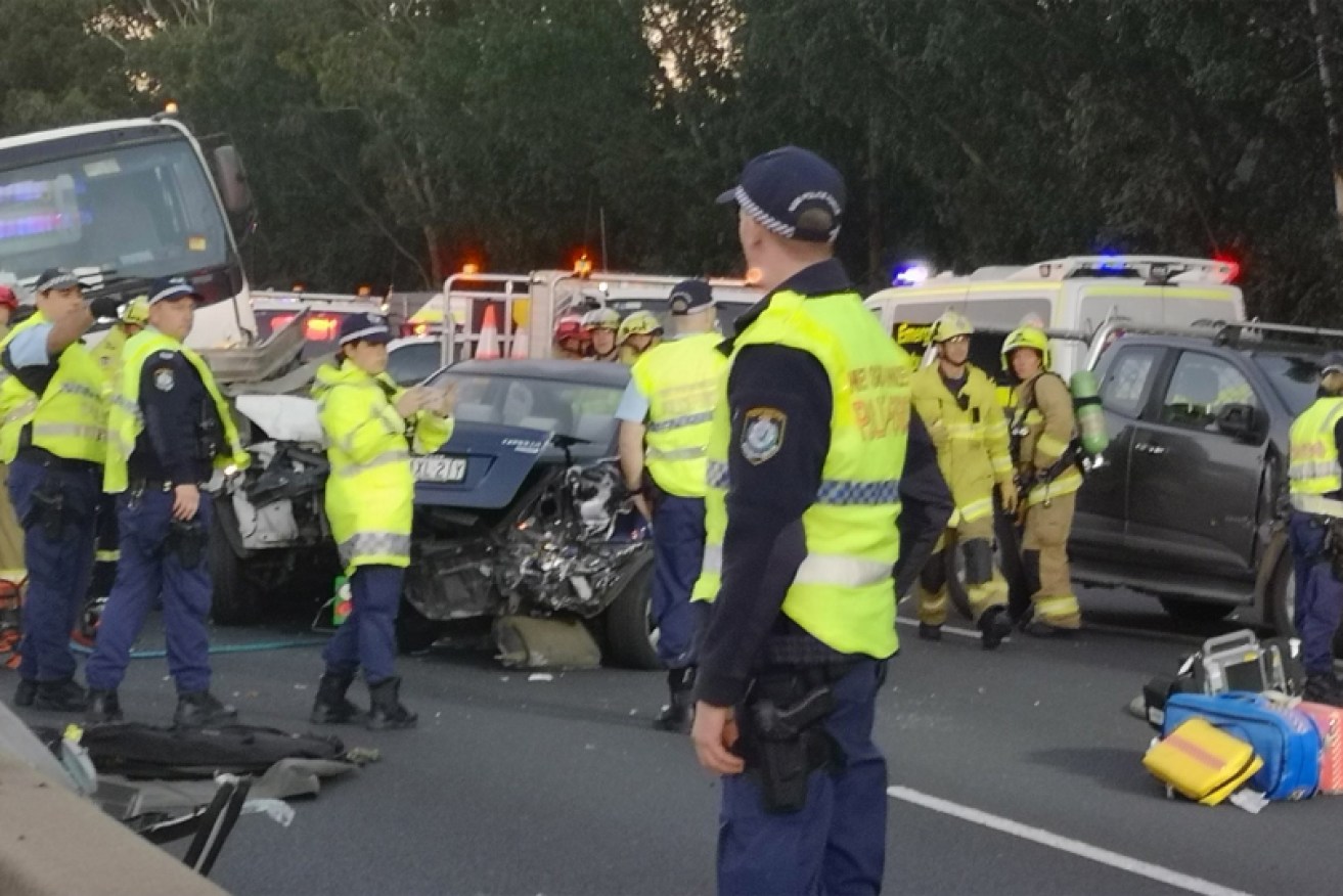 The scene at the fatal accident on Sydney's M4 on Thursday morning.