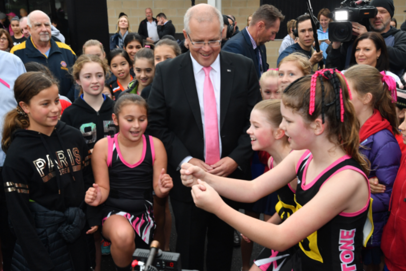 These netballers are still too young to vote, but that didn't stop Scott Morrison talking up his government's pro-women policies on Saturday.