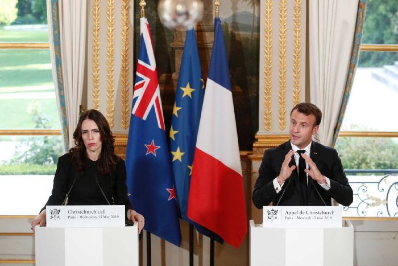 Prime Minister of New Zealand, Jacinda Ardern and French President Emmanuel Macron attend a joint press conference dedicated to the fight against online content of a terrorist nature in Paris. 