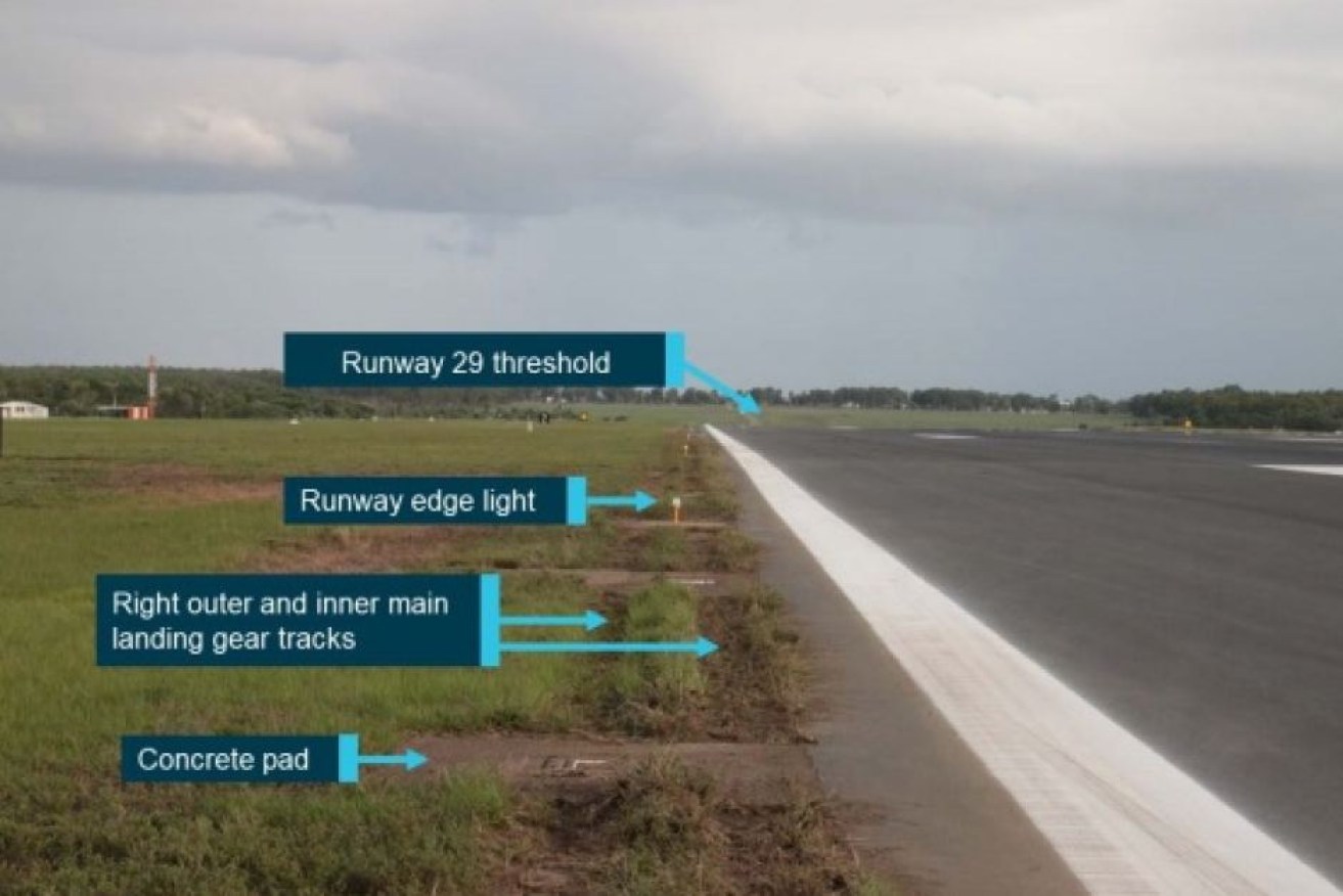 The arrows show where the passenger plane veered from the sealed part of the runway.

