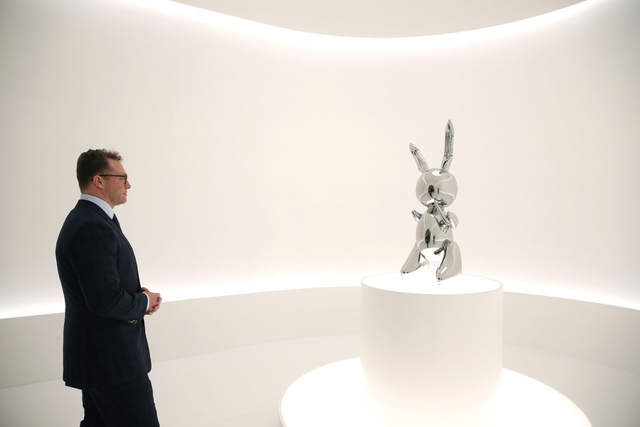 <i>Rabbit </i>by Jeff Koons is displayed before Christie’s 20th Century Week in New York City. 