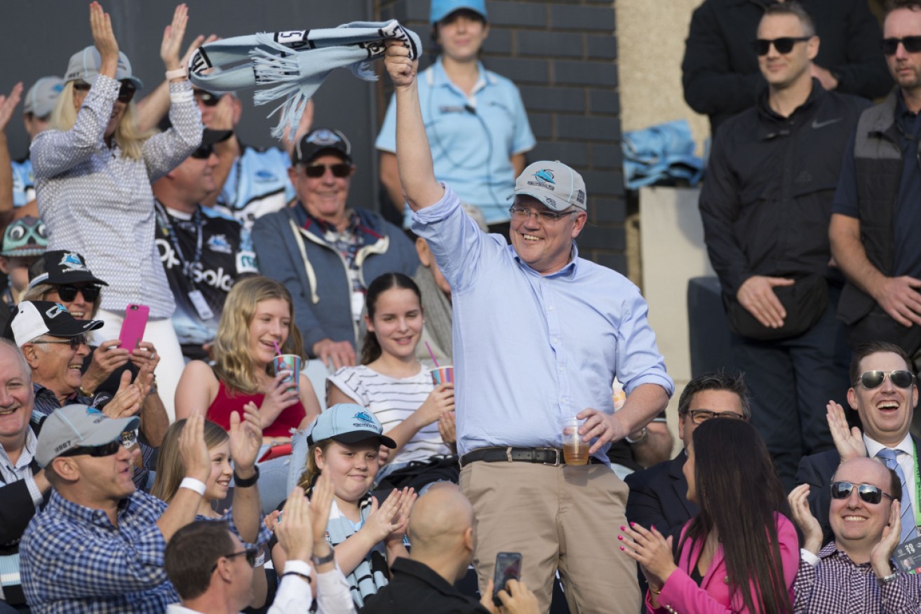 Morrison at a Cronulla Sharks match in 2019.